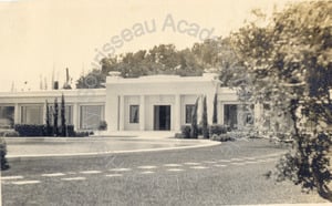 Image of Bathhouse, pool, and stepping stones at George O. Knapp Estate