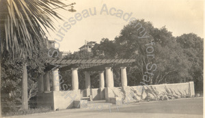 Image of Pergola feature at end of bridge, Oakland, California