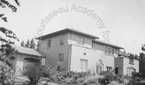 Image of Rear view of Wilson house and gardens, with porte cochere