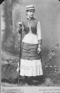 Image of Portrait of an unidentified young woman in hunting dress with a bayonetted rifle