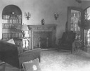 Image of Abrams residence, interior view of living room  with fireplace