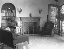 Image of Abrams residence, interior view of living room  with fireplace