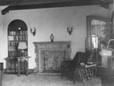 Image of Abrams residence, interior view of living room  with fireplace