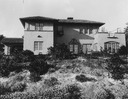 Image of Rear view of Wilson house and gardens, including porte cochere